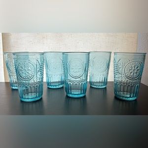 Set of 6 Bormioli Rocco Aqua Blue glasses. 4.75”H x 3.15”W Made in Italy